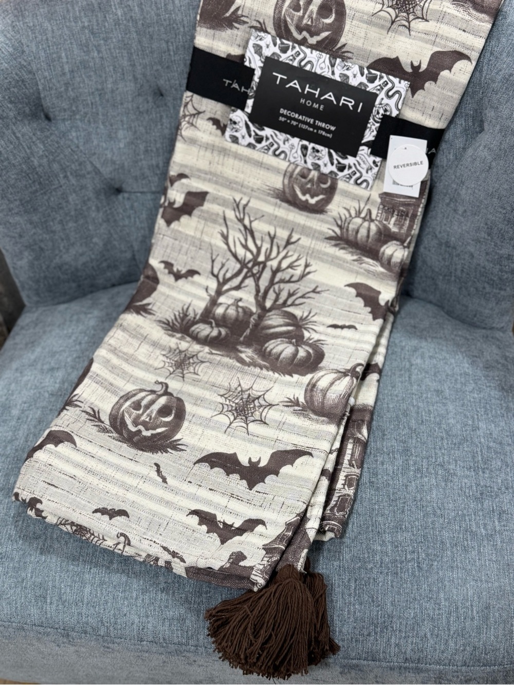 Tahari Brown and Cream Halloween Decorative Throw
